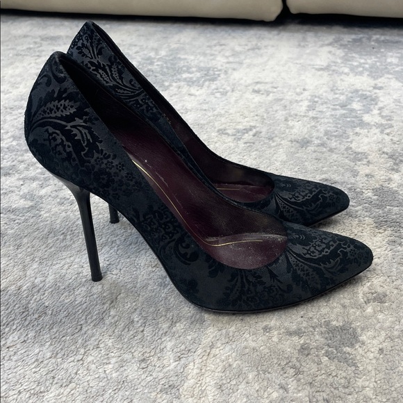 Gucci Noah Embossed Floral Brocade Pumps Stiletto Pointed Toe Sz 37.5 - Picture 6 of 15